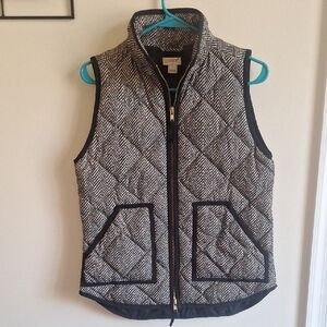 ​J.Crew Excursion Quilted Puffer Vest XS Black White Herringbone 90s Old Money